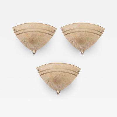 Set of Three Art Deco Machine Age Corner Sconces in Textured Bakelite and Brass