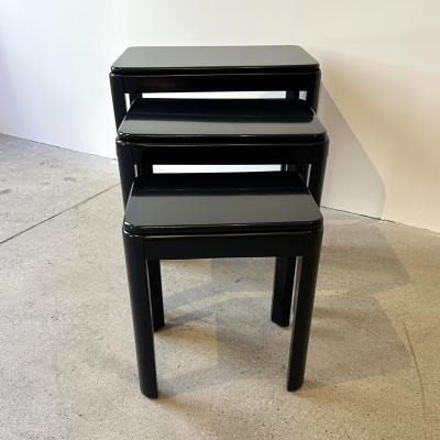 Set of Three Black Lacquered Nesting Tables 