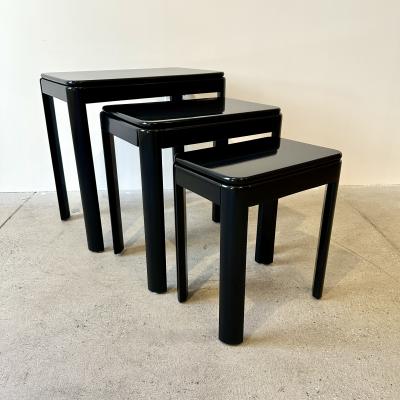 Set of Three Black Lacquered Nesting Tables 