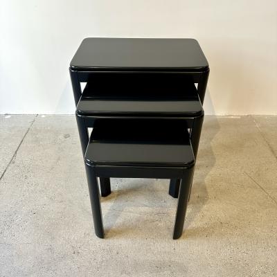 Set of Three Black Lacquered Nesting Tables 