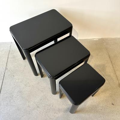 Set of Three Black Lacquered Nesting Tables 