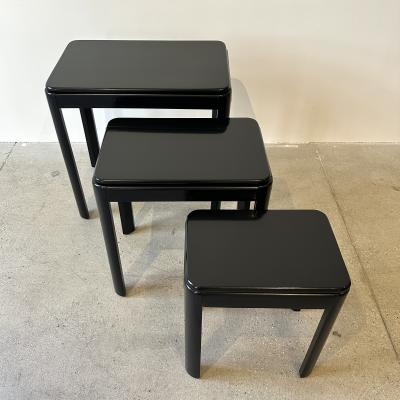 Set of Three Black Lacquered Nesting Tables 