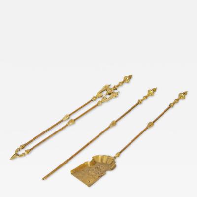 Set of Three Brass Fire Tools with Mythical Creature Motif