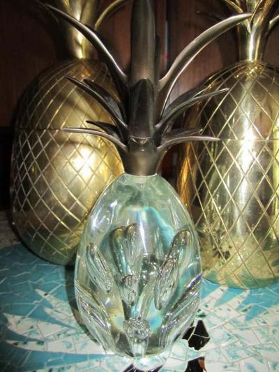 Set of Three Brass Pineapples Ice Bucket or Trinket Boxes Mid Century Modern