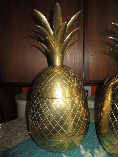 Set of Three Brass Pineapples Ice Bucket or Trinket Boxes Mid Century Modern