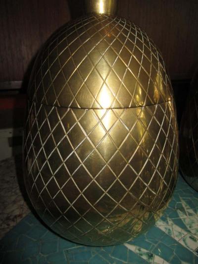 Set of Three Brass Pineapples Ice Bucket or Trinket Boxes Mid Century Modern