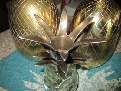 Set of Three Brass Pineapples Ice Bucket or Trinket Boxes Mid Century Modern