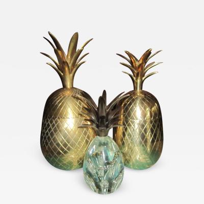 Set of Three Brass Pineapples Ice Bucket or Trinket Boxes Mid Century Modern