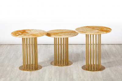 Set of Three Brass and Marble Contemporary Side Tables