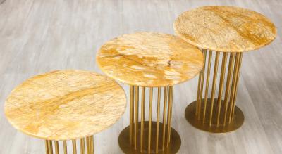 Set of Three Brass and Marble Contemporary Side Tables