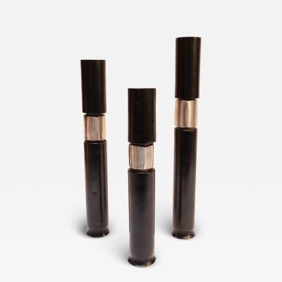 Set of Three Brutalist Blackened Copper Candle Holders by Thomas Roy Markusen