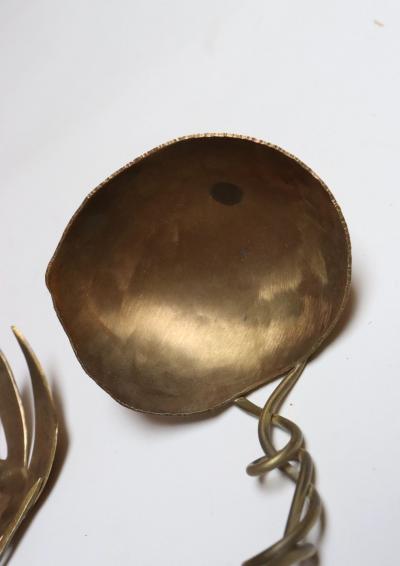 Set of Three Brutalist Brass Decorative Serving Pieces Ladle Spoon and Fork