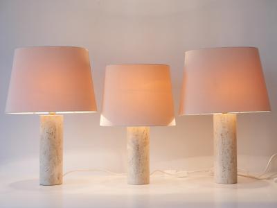 Set of Three Elegant Mid Century Modern Travertine Table Lamps Italy 1960s