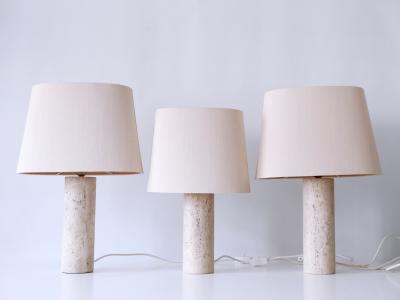 Set of Three Elegant Mid Century Modern Travertine Table Lamps Italy 1960s