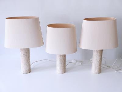 Set of Three Elegant Mid Century Modern Travertine Table Lamps Italy 1960s