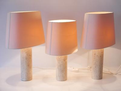 Set of Three Elegant Mid Century Modern Travertine Table Lamps Italy 1960s