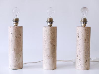 Set of Three Elegant Mid Century Modern Travertine Table Lamps Italy 1960s