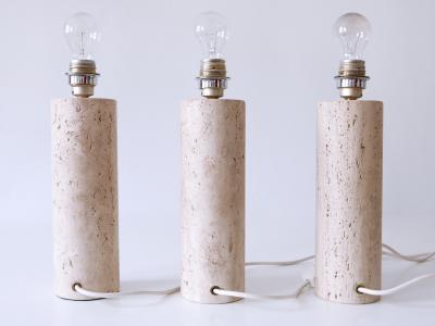 Set of Three Elegant Mid Century Modern Travertine Table Lamps Italy 1960s