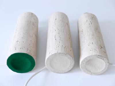 Set of Three Elegant Mid Century Modern Travertine Table Lamps Italy 1960s