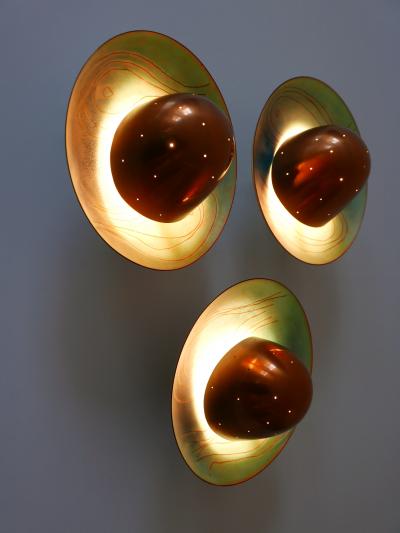 Set of Three Exceptional Mid Century Modern Scandinavian Copper Sconces 1960s