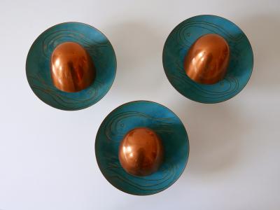 Set of Three Exceptional Mid Century Modern Scandinavian Copper Sconces 1960s