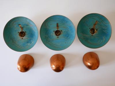Set of Three Exceptional Mid Century Modern Scandinavian Copper Sconces 1960s