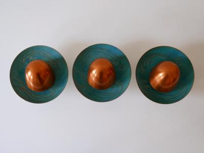 Set of Three Exceptional Mid Century Modern Scandinavian Copper Sconces 1960s
