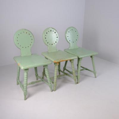 Set of Three Folk Tyrolean Style Chairs in Mind Green Finland c Early 1900s