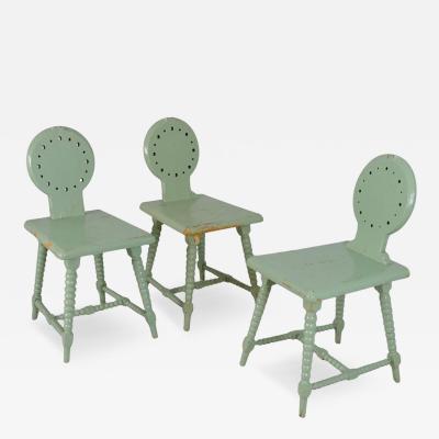 Set of Three Folk Tyrolean Style Chairs in Mind Green Finland c Early 1900s