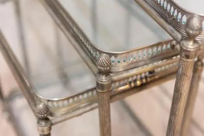 Set of Three French Neoclassical Style Nesting Bar Carts with Glass Shelves