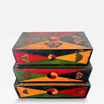 Set of Three Korean Stackable Sewing Box Covered in Hanji Paper
