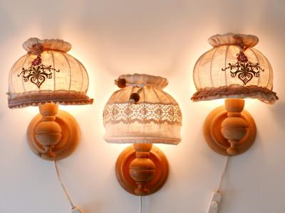 Set of Three Mid Century Modern Pine Rustic Sconces or Wall Lamps Sweden 1970s