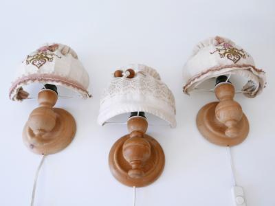 Set of Three Mid Century Modern Pine Rustic Sconces or Wall Lamps Sweden 1970s