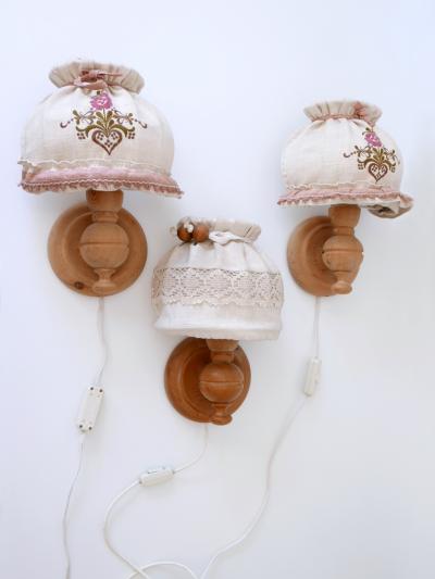 Set of Three Mid Century Modern Pine Rustic Sconces or Wall Lamps Sweden 1970s