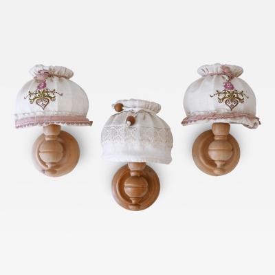 Set of Three Mid Century Modern Pine Rustic Sconces or Wall Lamps Sweden 1970s
