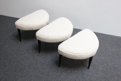 Set of Three Midcentury Italian Modern Ebonized Footstools Ottomans in Boucl 