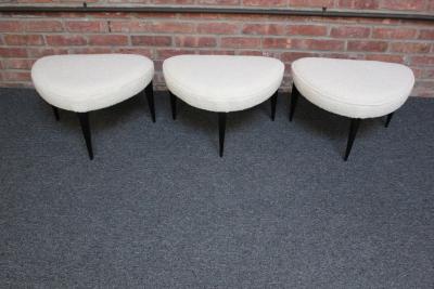 Set of Three Midcentury Italian Modern Ebonized Footstools Ottomans in Boucl 