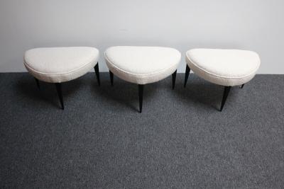 Set of Three Midcentury Italian Modern Ebonized Footstools Ottomans in Boucl 