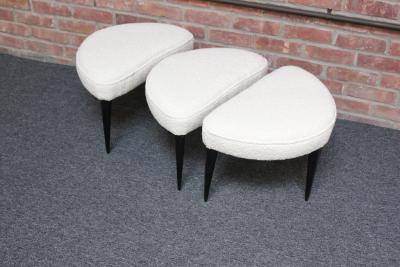 Set of Three Midcentury Italian Modern Ebonized Footstools Ottomans in Boucl 