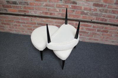 Set of Three Midcentury Italian Modern Ebonized Footstools Ottomans in Boucl 