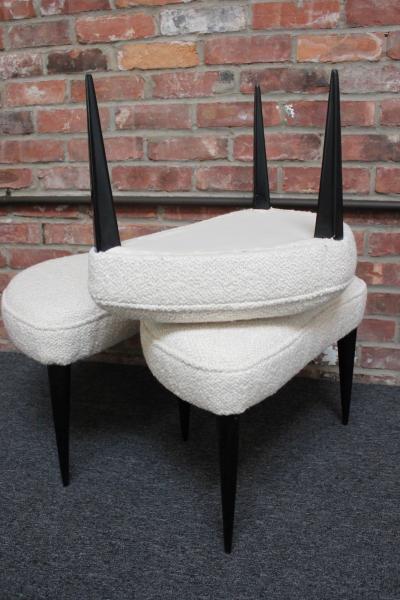 Set of Three Midcentury Italian Modern Ebonized Footstools Ottomans in Boucl 