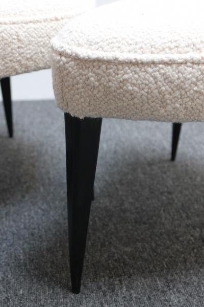 Set of Three Midcentury Italian Modern Ebonized Footstools Ottomans in Boucl 