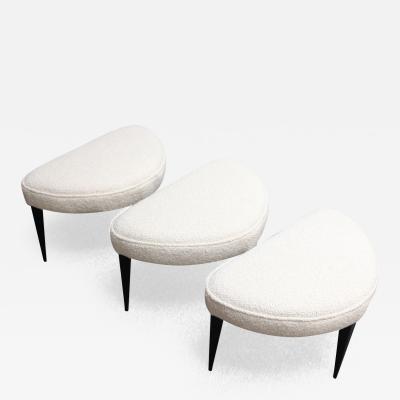 Set of Three Midcentury Italian Modern Ebonized Footstools Ottomans in Boucl 