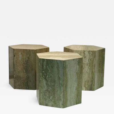 Set of Three Modern Italian Tavertine Marble Tables