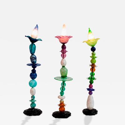 Set of Three Modernist Style Multicolored Glass Sculptural Floor Lamps