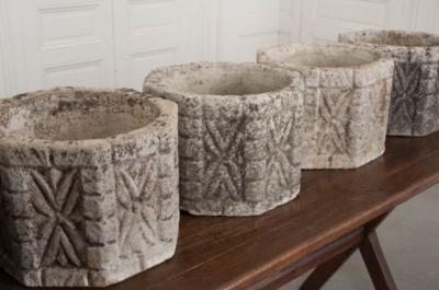 Set of Three Octagonal Reconstituted Stone Planters