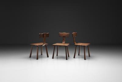 Set of Three Rare Handcrafted Wooden Chairs Europe ca 1950s