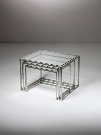 Set of Three Steel and Brass Cubic Nesting Tables Italy 1970s