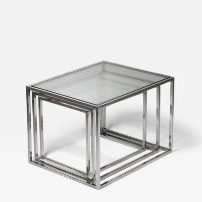 Set of Three Steel and Brass Cubic Nesting Tables Italy 1970s