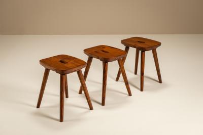 Set of Three Stools in Stained Pine 1960s